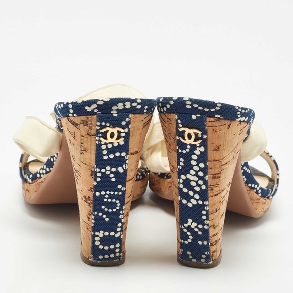 Chanel Navy Blue/White Denim Ankle Wrap Sandals Size 40 - Picture 4 of 8